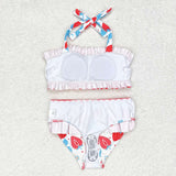 Strawberry plaid two pieces girls summer swimwear