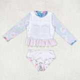 S0168-- pink floral blue swimsuit