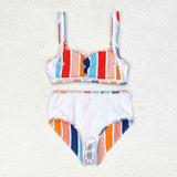 Stripe mommy and me adult women summer swimsuit