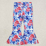 Blue floral flare jeans girls spring denim pants