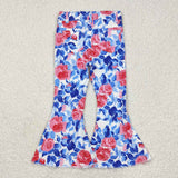 Blue floral flare jeans girls spring denim pants