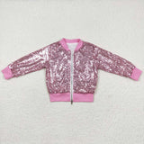Pink sequin zipper baby girls winter coat