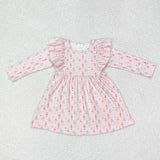 GLD0543  long sleeves Christmas tree pink ruffle dress