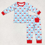 BLP0523 long sleeve Christmas Santa blue boy pajamas