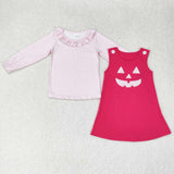 GLD0576  embroidery Halloween 2 pink suspenders dress outfits