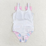 Pink bow shells one pc girls summer swimsuit