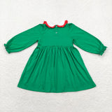 GLD0559 Christmas embroidery  tree long sleeves green girls dress