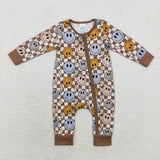 Long sleeves smile plaid baby kids zipper romper
