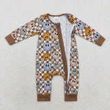 Long sleeves smile plaid baby kids zipper romper