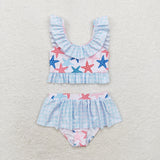 Plaid starfish ruffle baby girls summer swimsuit