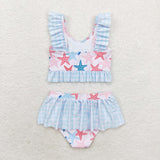 Plaid starfish ruffle baby girls summer swimsuit