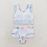Plaid starfish ruffle baby girls summer swimsuit