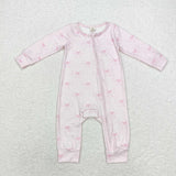LR1579  long sleeves bow pink bamboo sleeper