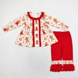 Matching girls gingerbread red ruffle Christmas long sleeves clothing