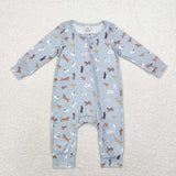 USA LR1351 Baby boys dogs bamboo zipper romper