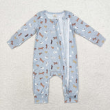 USA LR1351 Baby boys dogs bamboo zipper romper