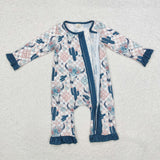 USA LR1446 baby western cactus girl bamboo romper