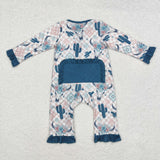 USA LR1446 baby western cactus girl bamboo romper