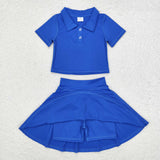 GSD1396 short sleeve blue yoga dress