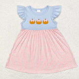 Matching girls pumpkin bow blue flying plaid clothing embroidery