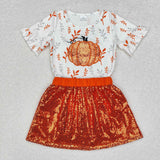GSD1399  fall embroidery pumpkin vibes sequin girls outfits