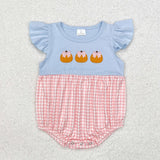 Matching girls pumpkin bow blue flying plaid clothing embroidery