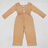 LR1840 long sleeve orange plaid  jumpsuit
