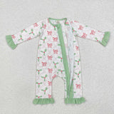LR1344 Baby girls Christmas green bamboo zipper romper