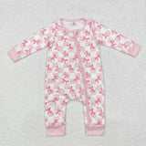USA Wholesale LR1607 long sleeves pink bow bamboo zip sleeper