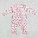 USA Wholesale LR1607 long sleeves pink bow bamboo zip sleeper