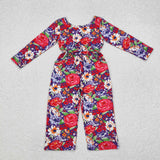 LR1835  long sleeve floral red  jumpsuit