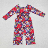 LR1835  long sleeve floral red  jumpsuit