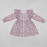 GLD0857  long sleeve  floral pink dress