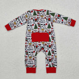 LR1075  long sleeves Merry Christmas cow boy zip sleeper