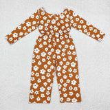 LR1838  long sleeve floral brown  jumpsuit