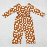 LR1838  long sleeve floral brown  jumpsuit