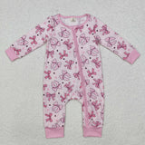 LR1608 long sleeves pink bow bamboo zip sleeper