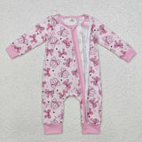 LR1608 long sleeves pink bow bamboo zip sleeper