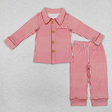 Matching Baby Girls boys Christmas red stripe button pajamas