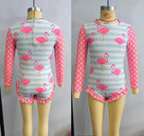 Long-sleeved flamingo one-piece swimsuit