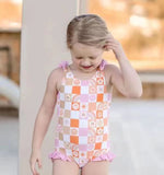 S0150-- smile and floral  One-piece swimsuit