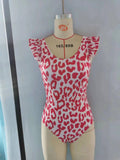 S0155--leopard pink One-piece swimsuit