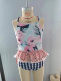 blue plaid flower swimsuit