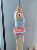S0159-- flower blue swimsuit