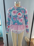 S0168-- pink floral blue swimsuit