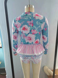 S0168-- pink floral blue swimsuit