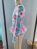 S0168-- pink floral blue swimsuit