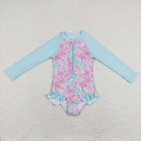 S0182--floral blue swimsuit