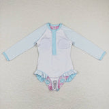 S0182--floral blue swimsuit