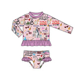 Lavender long sleeves 2 pcs singer girls swimwear